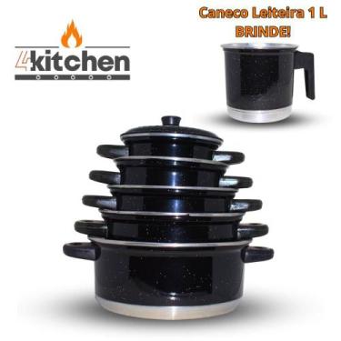 Imagem de Jogo de Panelas Tampa Aluminio Preto 5 Peças + Brinde Caneco - Fortpla