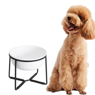 Imagem de Tigela de cerâmica elevada para ração para cães - Tigela elevada para cães com suporte de metal antiderrapante - Prato levantado para cães - Tigela de alimentação para cães - Tigela de água para cães