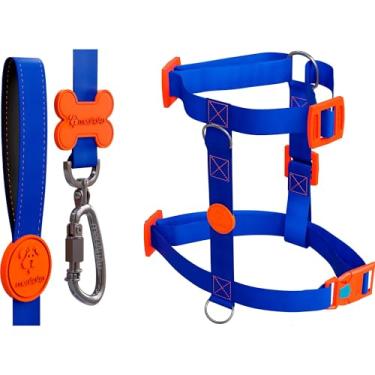 Imagem de Kit H 3 em 1 Com Peitoral H Para Cachorro, Guia Tradicional e QR Code Localizador (Azul, M)