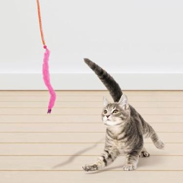 Imagem de JW Brinquedo Interativo para Gatos, Varinha com Mola e Penas Coloridas, Rosa e Roxo, com Catnip, Brinquedo de Entretenimento Felino