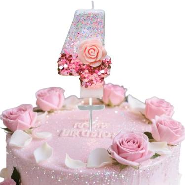 Imagem de Vela digital de aniversário, rosa rosa nº 4, adequada para meninos e meninas, aniversários e celebrações, é o presente preferido para expressar amor (número 4)
