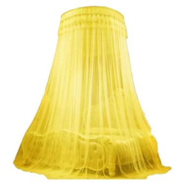 Imagem de Mosquiteiro Casal Filó com Elástico – Renda Volta ao Mundo, Proteção Completa e Estilo para Cama Box, Queen, King e Solteiro(amarelo bordado)