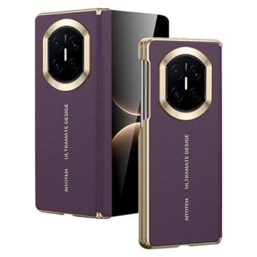 Imagem de FWYANZH Capa de couro para Huawei Mate X7, capa traseira de telefone com carregamento magnético sem fio, capa traseira com dobradiça dupla, à prova de choque, capa fina, roxa, Mate X7