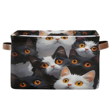Imagem de STAYTOP Cesto de armazenamento grande para gatos pretos e brancos, dobrável, impermeável, com alça, usado para armários domésticos, escritórios, quartos, 1 peça