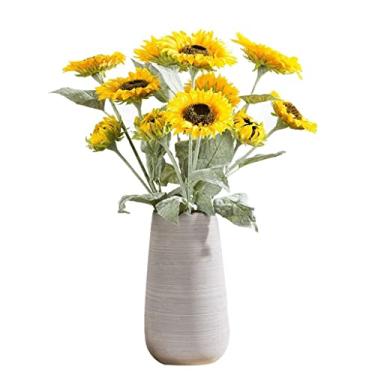 Imagem de LMJYU Flores artificiais para decoração girassol artificial conjunto de flores artificiais arranjos de flores de seda ornamento de mesa simulação mesa de girassol