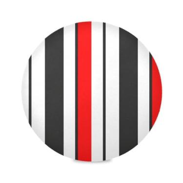 Imagem de Wassud Jogo americano com listras pretas e vermelhas tapetes de mesa redondos para cozinha e jantar tapetes laváveis resistentes ao calor decoração de mesa 39 cm