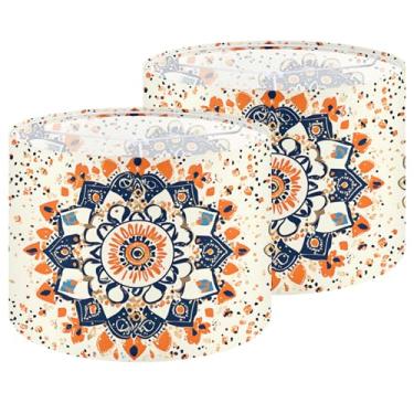 Imagem de Conjunto de 2 persianas de tecido, flores e plantas, 33 cm, linho natural feito à mão, abajures para candeeiros de mesa, luminárias de chão (2, padrão mandala)