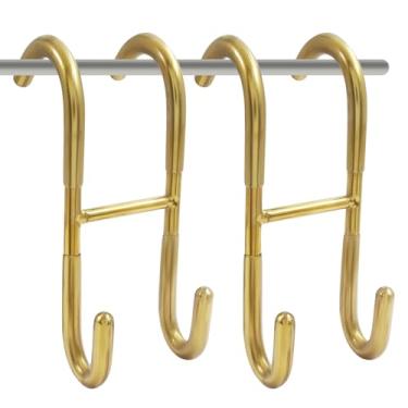 Imagem de Zorfeter Pacote com 2 ganchos de porta de chuveiro, ganchos de porta de vidro sem perfuração, ganchos de toalha resistentes, ganchos de rodo pretos para banheiro/vidro sem moldura (ouro)
