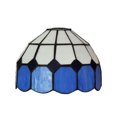 Imagem de Cúpula de abajur estilo Tiffany de 8 polegadas (20 cm), em vitral, estilo vintage mediterrâneo, ideal para luminárias pendentes e de parede, na cor azul.