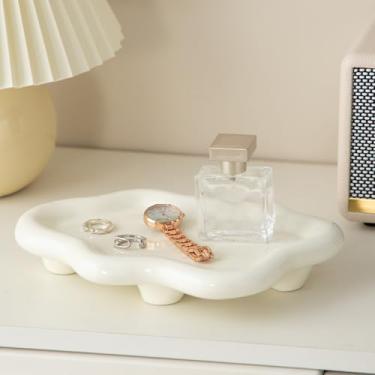 Imagem de Dneuoir Bandeja de joias de cerâmica com 4 pernas, linda bandeja de chave decorativa de nuvem para mulheres, suporte de anel, organizador de colares, decoração de quarto de casa, estética