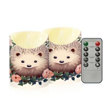 Imagem de Wassud Ouriço em flores velas sem chama com controle remoto, velas realistas cintilantes com temporizador, velas decorativas para Natal, casamento, festa, decoração de casa pequena