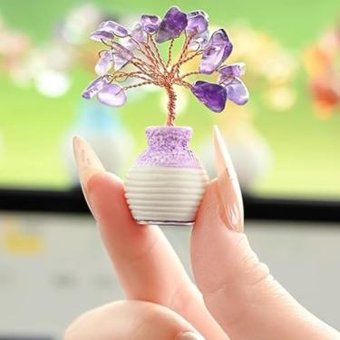 Imagem de Bonsai de cristal com base, estatueta feita à mão para riqueza, Feng Shui, equilíbrio de chakras, fluxo de energia, cura e prosperidade, item ideal para casa e presente (roxo)
