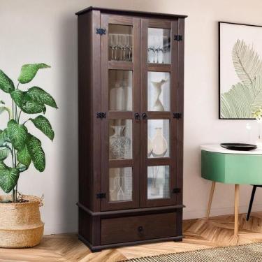 Imagem de Cristaleira Clássica Madeira Maciça com 2 Portas de Vidro Mel - Replet