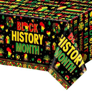 Imagem de Fullhawl 1 toalha de mesa de plástico descartável para o mês da história negra, 137 x 272 cm, material de festa para festa de fevereiro afro-americano (declaração)