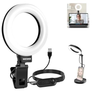 Imagem de NEEWER Basics Anel de luz LED de mesa de 12,7 cm com suporte, braçadeira para monitor, 10 W, compatível com iPhone, computador, laptop, webcam, telefone, para selfie, maquiagem, gravação de vídeo