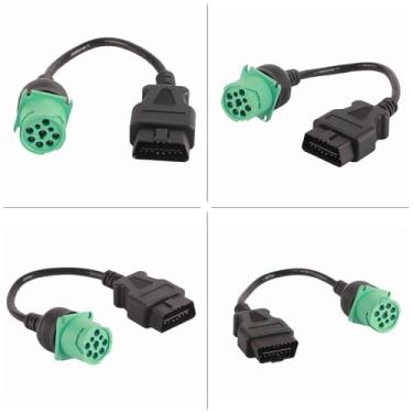 Imagem de Adaptador de cabo OBD2 de 9 pinos para 16 pinos, conector de scanner de diagnóstico de interface redonda com material de PVC PE, para caminhão de motor