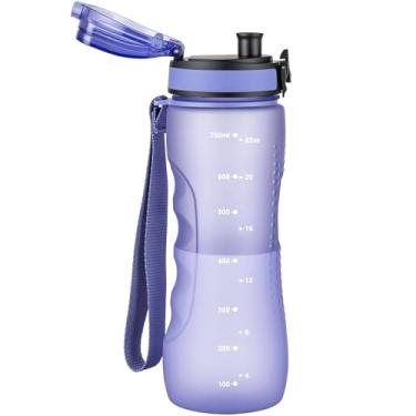 Imagem de OLDLEY Garrafa de água de 740 ml, garrafa de água motivacional com marcador de tempo, garrafa de água esportiva com alça, à prova de vazamento e livre de BPA para escola, academia, viagem, ao ar livre