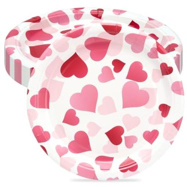Imagem de wonmon 40 peças de pratos de papel Happy Valentine's Day, 17,8 cm, descartáveis, vermelho, rosa, coração, sobremesa, bolo, prato de papel para o dia dos namorados, jantar, mesa, lembrancinhas de festa