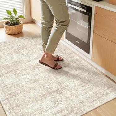 Imagem de Restydon Tapete lavável 3x4 para entrada, tapetes macios de cozinha antiderrapantes para sala de jantar, tapete abstrato vintage para sala de estar, tapetes finos internos para quarto, decoração de