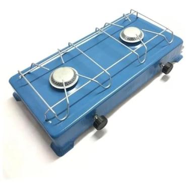 Imagem de Fogão de Mesa Portátil a Gás 2 Bocas, Fogareiro Compacto para Camping, Viagens e Cozinhas Pequenas, Acendimento Manual, Branco, Conexão Baixa Pressão (AZUL)