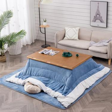 Imagem de Mesa Kotatsu com aquecedor e cobertor, mesa de centro japonesa Tatami, forno espesso, fogão, quatro conjuntos, com mesa de extremidade/aquecedor elétrico/cobertor/edredom (cor teca, A)