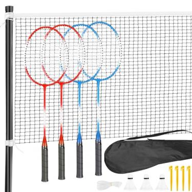 Imagem de Kit Badminton, Premium Badminton Portátil, 4 Raquetes 3 Petecas de Nylon Rede e Suporte, Raquete Badminton para Diversão em Família, Praia ou Casa