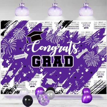Imagem de Atlastrip Cenários de graduação de 2026 x 1,5 m Parabéns Grad roxo decoração de festa de pós-graduação classe de 2026 decoração de cenário de fotografia