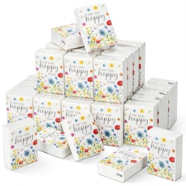 Imagem de Spiareal 50 peças de lenços Happy Tears para casamento, 3 camadas, flores silvestres para suas lágrimas felizes, lenços de casamento para convidados, papel de bolso, tamanho mini para viagem, para