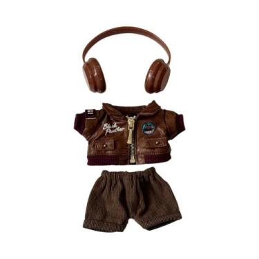 Imagem de Jaqueta Retro Marrom Para Boneca Labubu De 15 a 17cm, Roupa Da Moda, P