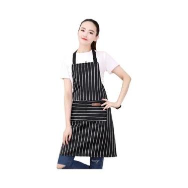 Imagem de Avental De Trabalho Unissex Branco E Preto Listrado Repelente De Óleo 