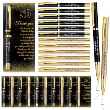 Imagem de Feifeiya Conjunto de 30 lembrancinhas de festa de aniversário de 50 anos com canetas esferográficas pretas e douradas e cartões de agradecimento para mulheres e homens, presentes de agradecimento de