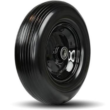 Imagem de Roda sólida de 4,80/4,00-8 com furo de 2,5 cm, pneu de 4,80-8 com cubo centralizado de 7,6 cm - kit completo inclui rolamentos e espaçadores - para divisor de troncos de carrinho de mão, roda, barril