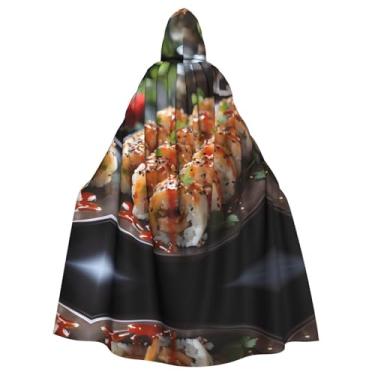Imagem de QAZWZML Economical Adult Hooded Cloak Halloween Full Fresh and tantalizing sushi Print Cape for Costume Party & Cosplay