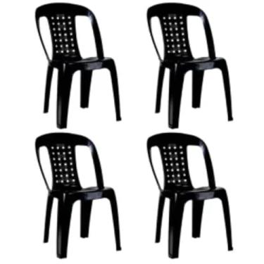 Imagem de Kit 4 Cadeiras de Plástico Preta Com Encosto Vime Empilhável