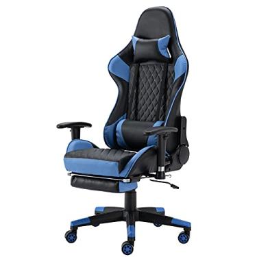 Imagem de Cadeira de jogos estilo corrida cadeira ergonômica para computador com braços retráteis e apoio para os pés cadeira executiva giratória ajustável para tarefas cadeira de encosto alto