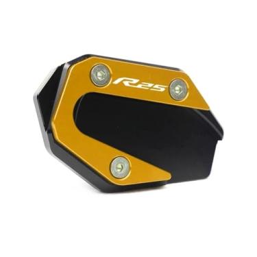 Imagem de Anti-derrapante Para YZF-R3 yzfr3 abs YZF-R25 yzf r3 r25 2015-2018 cnc pé suporte lateral almofada de extensão placa apoio ampliar(Gold R25)
