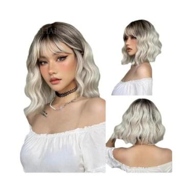 Imagem de Peruca Ombre Loira Curta Ondulada Cosplay Lolita Com Franja, Cabelo Si