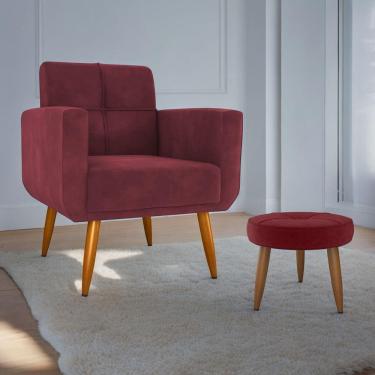 Imagem de Jogo Poltrona E Puff Para Sala Hazen Veludo Vinho