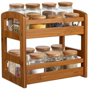 Imagem de Briful Organizador de especiarias de bambu para bancada, prateleira de tempero de 2 camadas, pequeno suporte de especiarias para organização de cozinha, despensa e decoração de armário, marrom