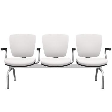 Imagem de Cadeira Longarina 3 Lugares Aeroporto Recepção Cromado Baixa Flexi P03 Vinil Branco - Lyam