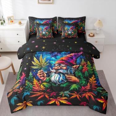 Imagem de Homewish Jogo de cama casal com estampa de céu estrelado, fantasia e selva, arco-íris, 7 peças, para decoração de quarto de crianças, meninas, azul, vermelho, macio em uma bolsa com edredom, lençóis