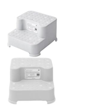 Imagem de Escadinha Cinza Infantil 2 Degraus Antiderrapante p/Banheiro Pia Vaso, Plástico PP e TPE, Suporta até 80kg, Crianças a partir de 18 Meses