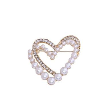 Imagem de Broche de coração de pérola elegante com detalhes em strass - Yiweisai