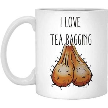 Imagem de Caneca de café em cerâmica 'I Love Tea Bagging' 350 ml com design engr