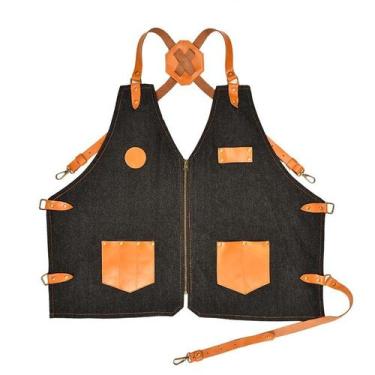 Imagem de Avental vintage de lona com bolsos de couro 122x64cm - yiweisai