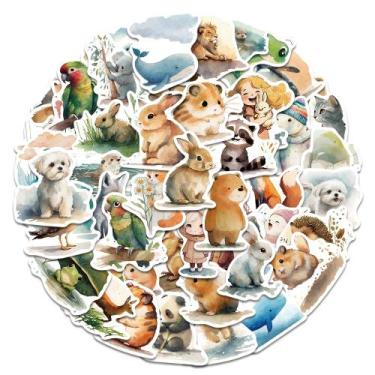 Imagem de Pacote de adesivos de animais em aquarela, 50 peças de decalques fofos
