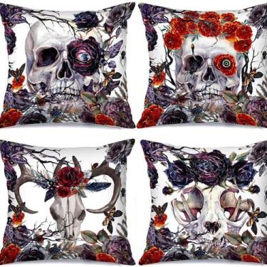 Imagem de Conjunto de capas de travesseiro Halloween Skull Witch Linen x4 45x45c