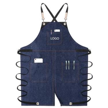 Imagem de Avental de ganga com pernas divididas com alças cruzadas nas costas pa