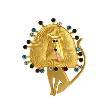 Imagem de Broche Pin Vintage Gold Lion com strass coloridos - Yiweisai
