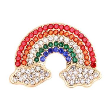 Imagem de Alfinete de broche elegante com design de arco-íris de strass, liga de